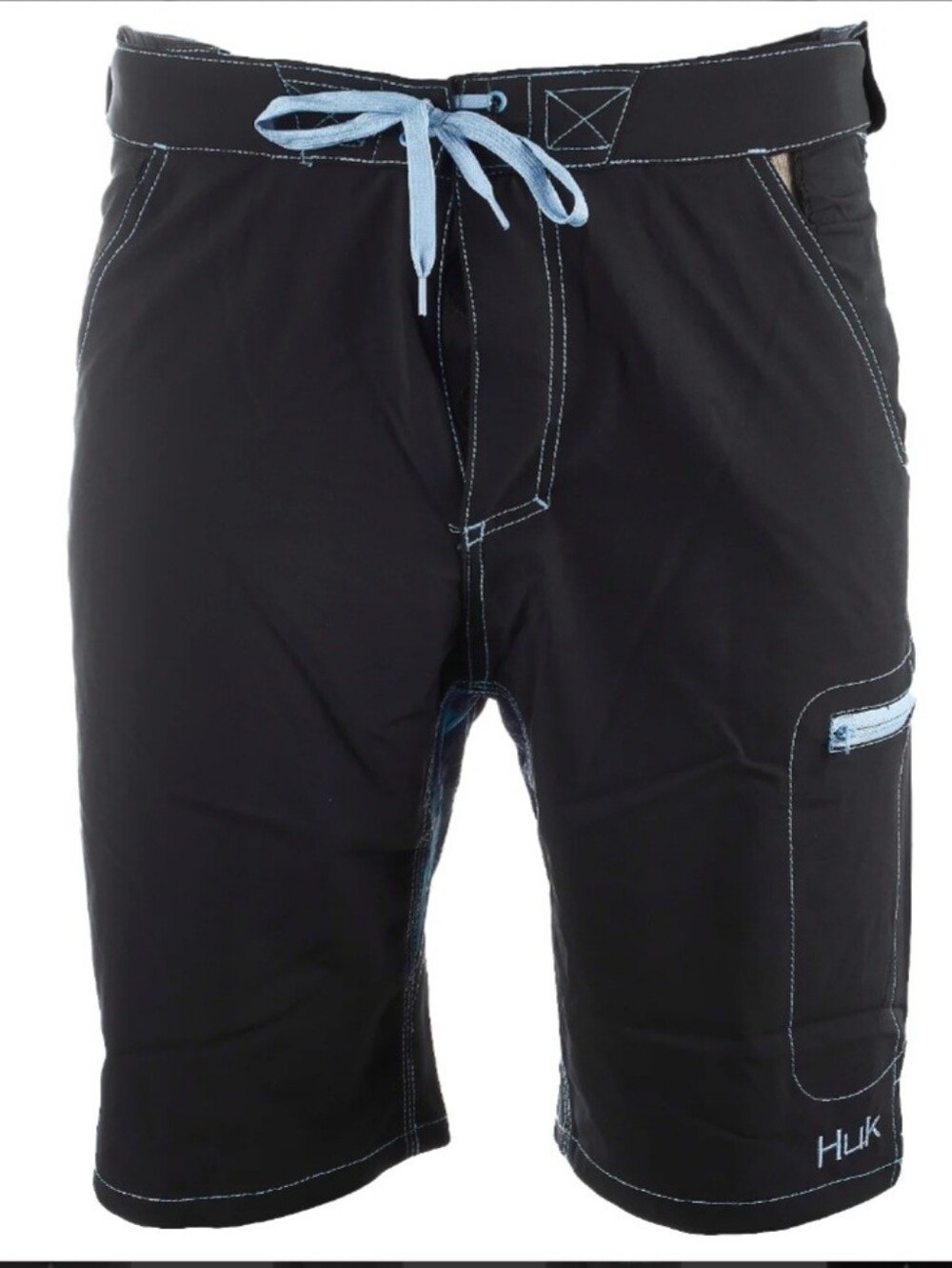 Huk Men's Next Level Black Board Shorts with Light Blue Accents Size XXL